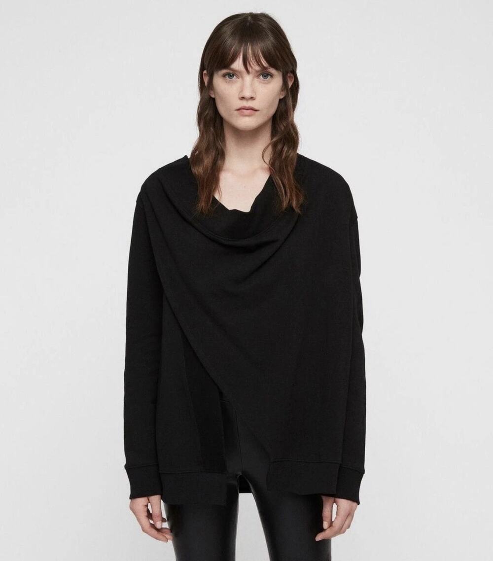 Allsaints Womens Drina Asymmetrical Drape Zippers Jacket Size Large